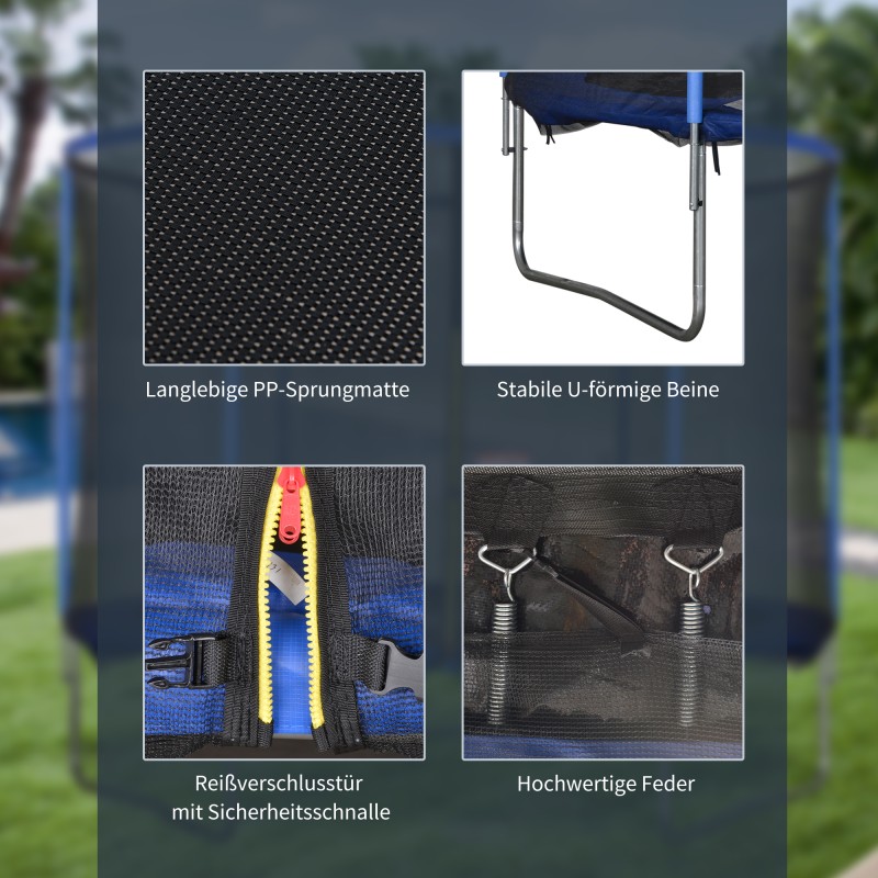 Kuntotrampoliini turvaverkolla Ø305 cm sininen/musta teräs sisä- ja ulkokäyttöön nuorille ja aikuisille 113,6 kg