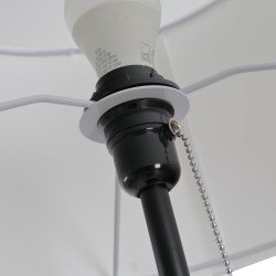 Jalkavalaisin kolmijalkainen musta runko ja valkoinen polyesteri-puuvilla varjostin E27 37x152 cm