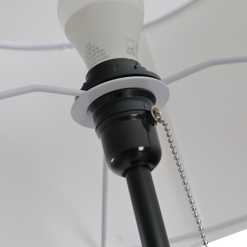 Jalkavalaisin kolmijalkainen musta runko ja valkoinen polyesteri-puuvilla varjostin E27 37x152 cm