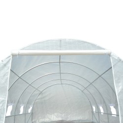 Kasvihuone 595x300x200 cm valkoinen PE-kasvatuskaari ovella ja ikkunoilla, sinkitty teräsrunko