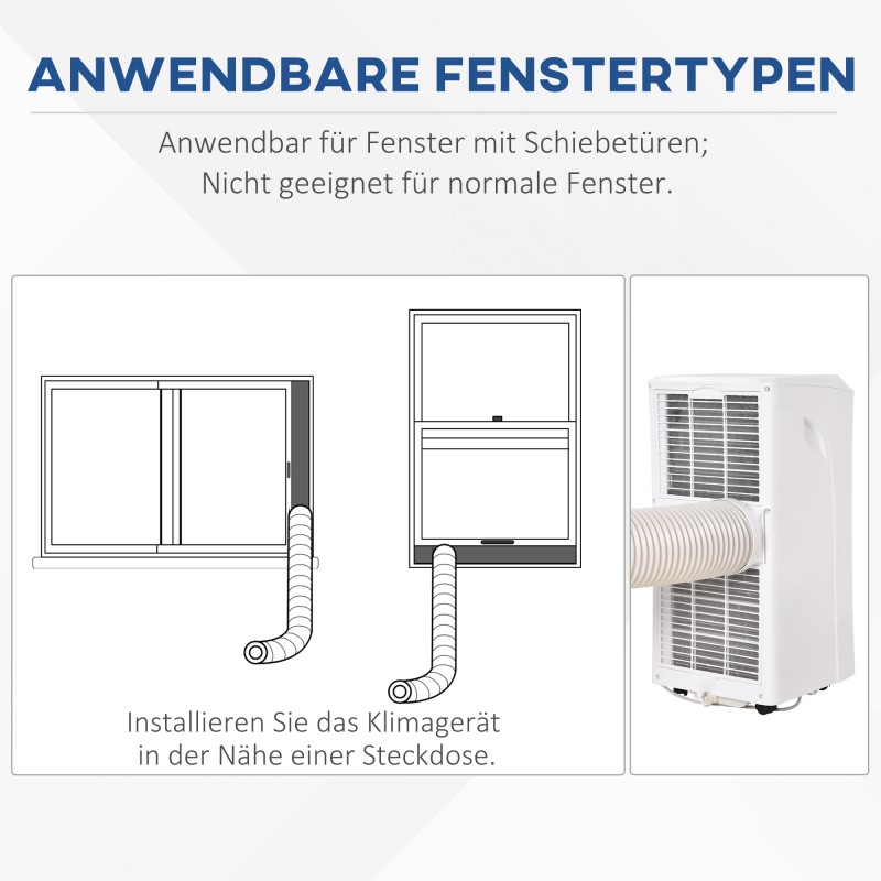 Siirrettävä 3-in-1 ilmastointilaite 9000 BTU kaukosäätimellä, 24 h ajastin, ilmankuivaus, valkoinen, ABS