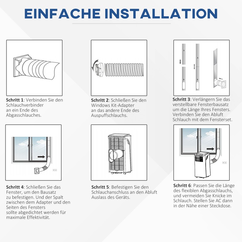 Siirrettävä 3-in-1 ilmastointilaite 9000 BTU kaukosäätimellä, 24 h ajastin, ilmankuivaus, valkoinen, ABS