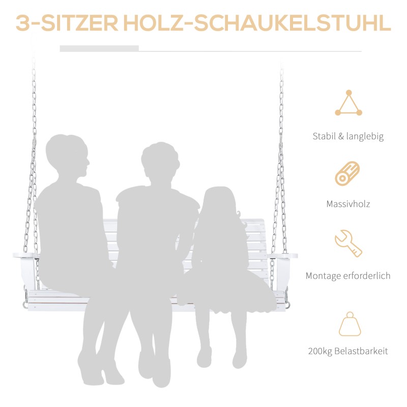 Riippuva puupenkki taitettavalla pöydällä ja mukitelineillä, tannenpuu, valkoinen 150 x 75 x 53 cm