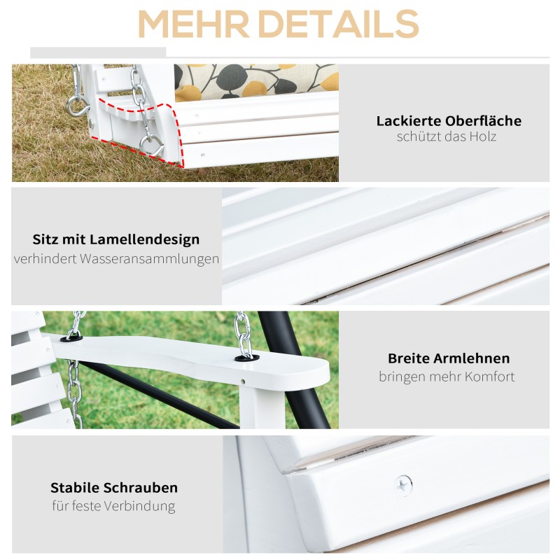 Riippuva puupenkki taitettavalla pöydällä ja mukitelineillä, tannenpuu, valkoinen 150 x 75 x 53 cm