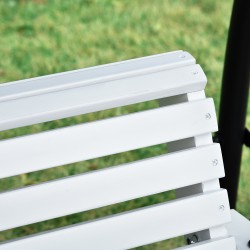 Riippuva puupenkki taitettavalla pöydällä ja mukitelineillä, tannenpuu, valkoinen 150 x 75 x 53 cm