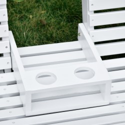 Riippuva puupenkki taitettavalla pöydällä ja mukitelineillä, tannenpuu, valkoinen 150 x 75 x 53 cm