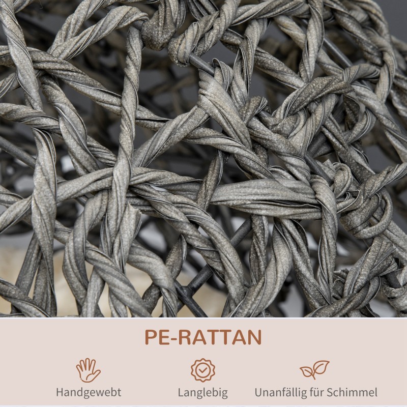 Rottinkinen kissanpeti ja -talo tyynyllä, korotetut jalat, hopeanharmaa, Ø52 x 58 cm