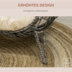 Rottinkinen kissanpeti ja -talo tyynyllä, korotetut jalat, hopeanharmaa, Ø52 x 58 cm