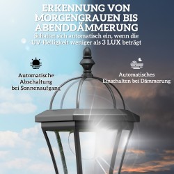 Aurinkokäyttöinen puutarhalyhty 2 kpl setti, 129 cm, LED 6000K, IP44, musta ulkovalaisin