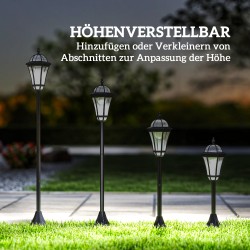 Aurinkokäyttöinen puutarhalyhty 2 kpl setti, 129 cm, LED 6000K, IP44, musta ulkovalaisin