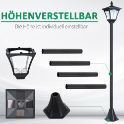 Aurinkokäyttöinen LED puutarhalyhty 120 cm, 30 lm, muovi, IP44, musta