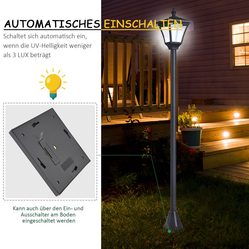 Aurinkokäyttöinen LED puutarhalyhty 120 cm, 30 lm, muovi, IP44, musta
