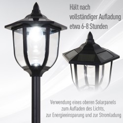 Aurinkokäyttöinen LED‑puutarhalamppu 177 cm, muovi, IP44, kylmän valkoinen valo, musta