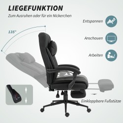 Ergonominen työtuoli jalkatuella ja niskatuella, säädettävä toimistotuoli, musta