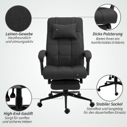Ergonominen työtuoli jalkatuella ja niskatuella, säädettävä toimistotuoli, musta