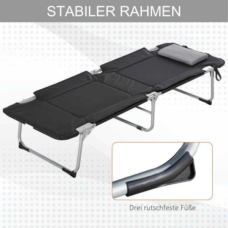 Retkisänky taitettava camping-petikate tyynyllä 183 x 66 x 33 cm musta/hopea