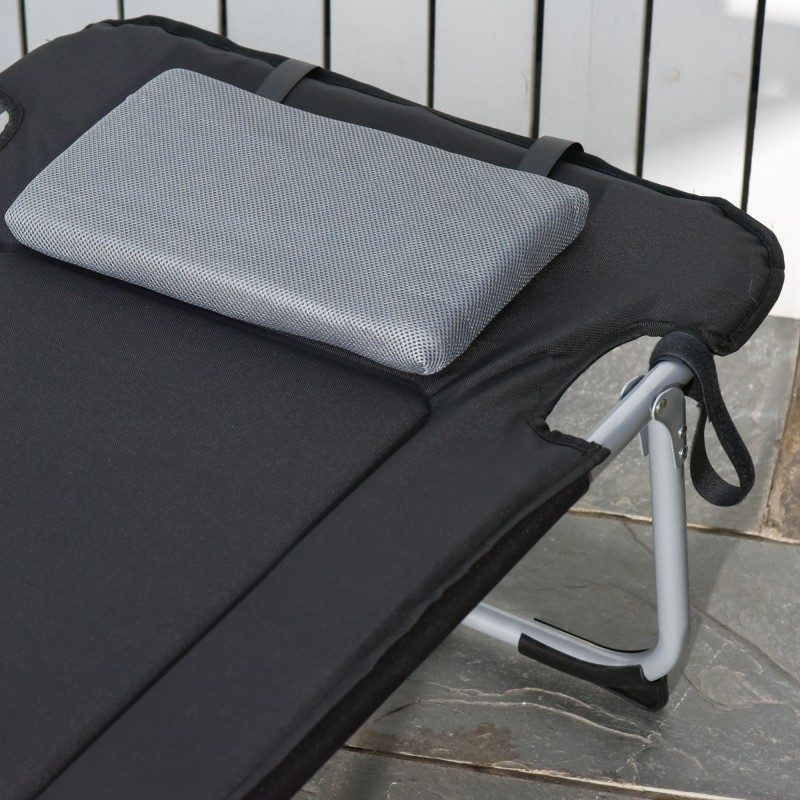 Retkisänky taitettava camping-petikate tyynyllä 183 x 66 x 33 cm musta/hopea
