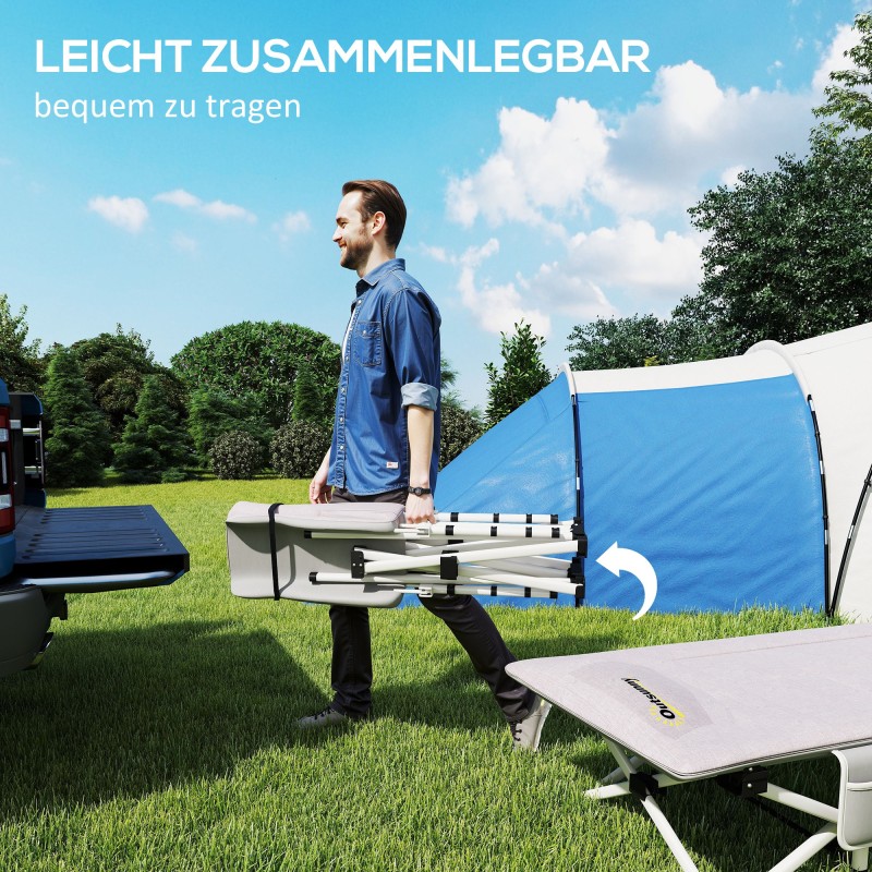 Leirisänky / camping-sänky taitettava, pehmustettu, teräsrunko, 185 x 65 x 37 cm, harmaa, kantavuus 200 kg