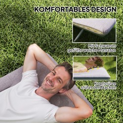 Leirisänky / camping-sänky taitettava, pehmustettu, teräsrunko, 185 x 65 x 37 cm, harmaa, kantavuus 200 kg