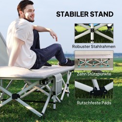 Leirisänky / camping-sänky taitettava, pehmustettu, teräsrunko, 185 x 65 x 37 cm, harmaa, kantavuus 200 kg