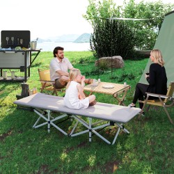 Leirisänky / camping-sänky taitettava, pehmustettu, teräsrunko, 185 x 65 x 37 cm, harmaa, kantavuus 200 kg