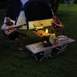 Leirisänky / camping-sänky taitettava, pehmustettu, teräsrunko, 185 x 65 x 37 cm, harmaa, kantavuus 200 kg