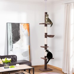 Kattoon asti ulottuva korkeussäädettävä raapimapuu kissoille, ruskea, 40 x 34 x 230–260 cm