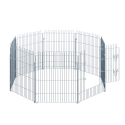 Metallinen pentuaita ulos, 8-osainen koiranpentujen ja pienten eläinten aitaukseen, hopea, elementti 63 x 76 cm