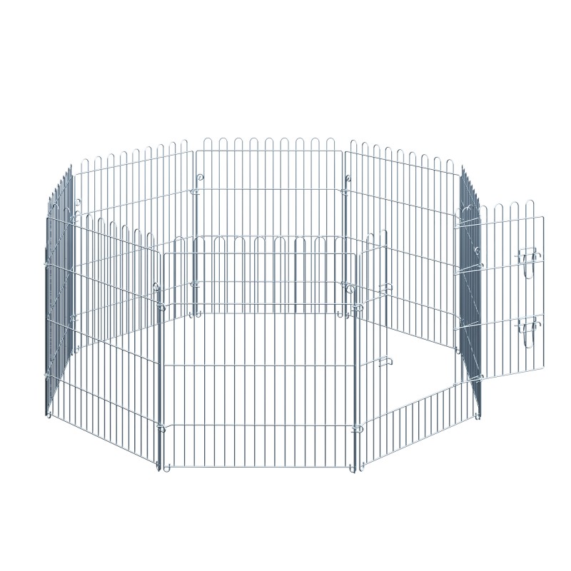 Metallinen pentuaita ulos, 8-osainen koiranpentujen ja pienten eläinten aitaukseen, hopea, elementti 63 x 76 cm