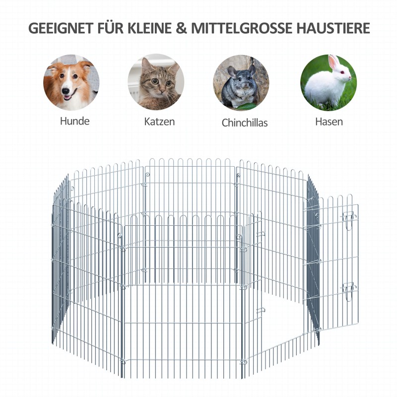Pentujen ja pieneläinten ulkoaitaus, metallinen 8-osainen verkkoelementti B63 x H91 cm, hopea