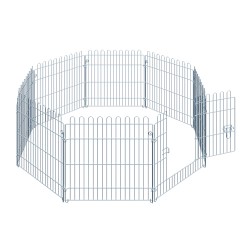 Ulkoaitaus pennuille ja pieneläimille, metallinen, 8 paneelia, 63 x 60 cm, hopea