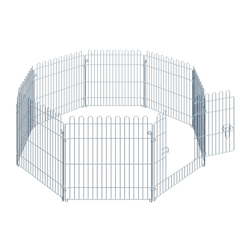 Ulkoaitaus pennuille ja pieneläimille, metallinen, 8 paneelia, 63 x 60 cm, hopea