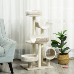 Kissan raapimis- ja kiipeilypuu tunnelilla, beige, 50 x 40 x 105 cm