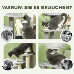 Kissan leikkikeskus ja raapimapuu, yläpeti ja pesä, leikkipallot, plyysi, 60 x 39 x 87 cm, vaaleanharmaa/kerma