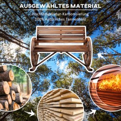 Kahden hengen puinen puutarhakeinu karbonisoidulla puupinnalla ja pyöränpyörä käsinojilla, kuusi