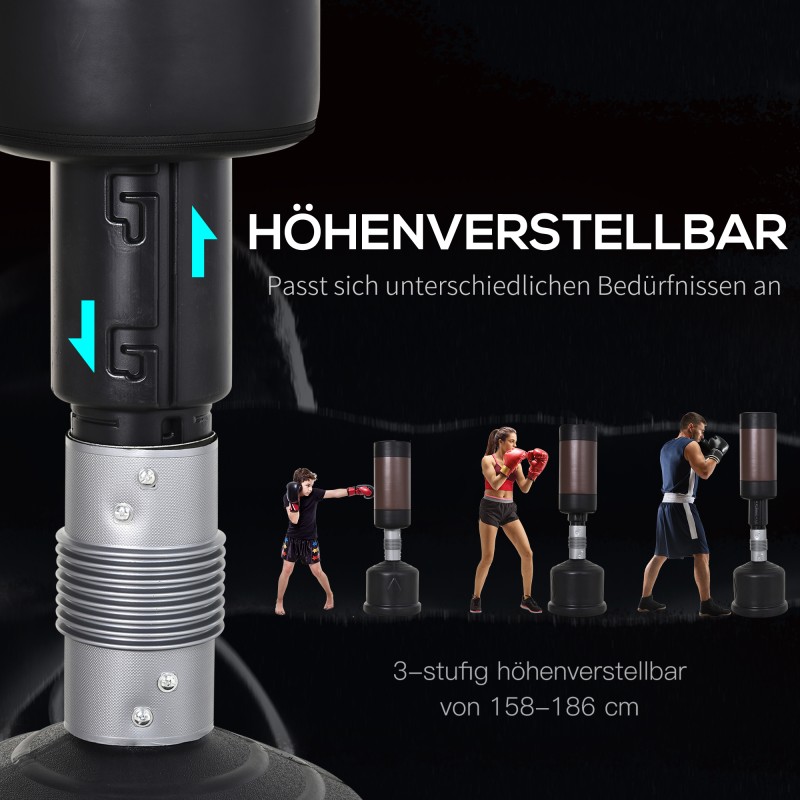 Vapaasti seisova nyrkkeilysäkki 158–186 cm, täytettävä jalusta, musta-ruskea