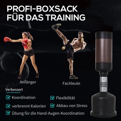 Vapaasti seisova nyrkkeilysäkki 158–186 cm, täytettävä jalusta, musta-ruskea