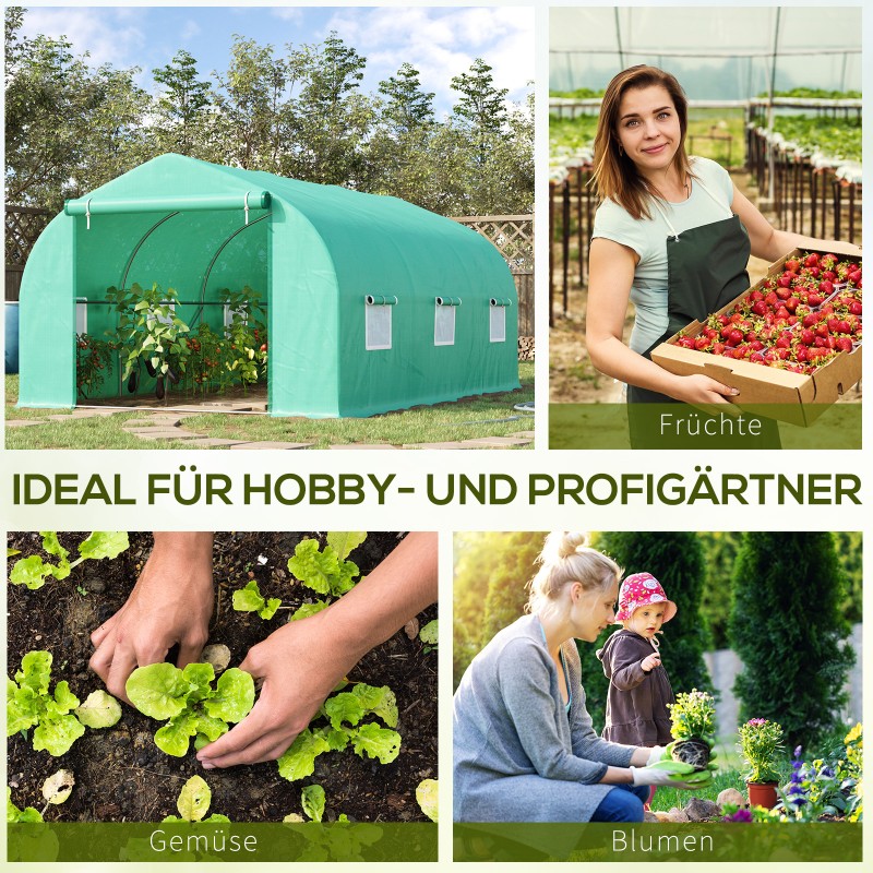 Muovikasvihuone harjakatto 450 x 300 x 205 cm vihreä PE-kate