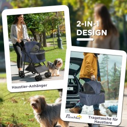 2-in-1 koirarattaat ja kantolaukku, metallirunko, tummansininen/musta, 77,5 x 51 x 99,5 cm