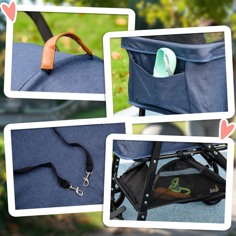 2-in-1 koirarattaat ja kantolaukku, metallirunko, tummansininen/musta, 77,5 x 51 x 99,5 cm