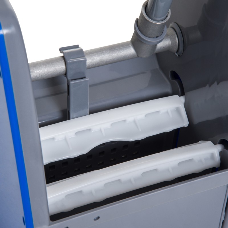 Siivousvaunu kahdella sangolla ja puristimella, metalli ja PP, sininen/punainen, 73 × 45 × 92 cm