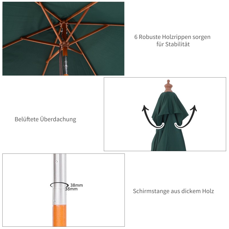 Aurinkovarjo 200 x 150 x 235 cm suorakaiteen muotoinen vihreä puurunko UV-suoja rannalle parvekkeelle terassille puutarhaan