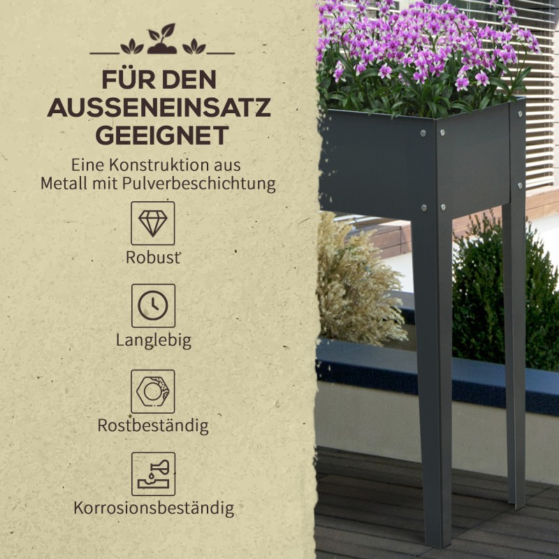 Metallinen kohopenkki / istutuslaatikko jaloilla parvekkeelle 100 x 30 x 80 cm, tummanharmaa