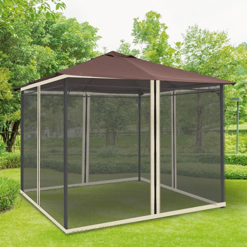 Paviljongin hyttysverkko 3x3 m, 4 sivupaneelia, vetoketjut, musta nylon‑mesh