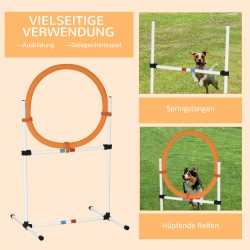Koiran agility-hyppyrengas 2-in-1 rengaseste ja hyppytanko, PE-muovi, oranssi-valkoinen, kantolaukulla