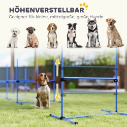Koiran agility-setti 4-osainen, korkeussäädettävät esteet ja pujottelutangot, sininen, kantolaukulla