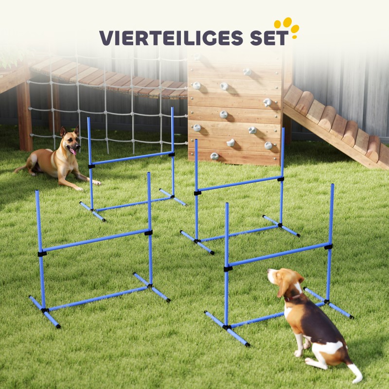Koiran agility-setti 4-osainen, korkeussäädettävät esteet ja pujottelutangot, sininen, kantolaukulla