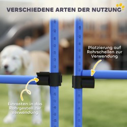 Koiran agility-setti 4-osainen, korkeussäädettävät esteet ja pujottelutangot, sininen, kantolaukulla