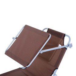 Taitettava puutarhan lepotuoli aurinkosuojalla, 4-asentoinen selkänoja, Oxford-kangas, max 120 kg, ruskea