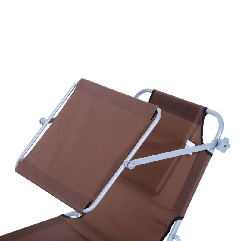 Taitettava puutarhan lepotuoli aurinkosuojalla, 4-asentoinen selkänoja, Oxford-kangas, max 120 kg, ruskea